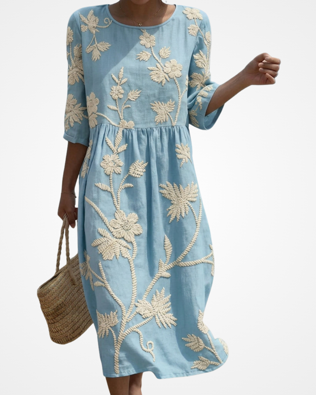 Amber | Midi Dress with Plant and Flower Embroidery