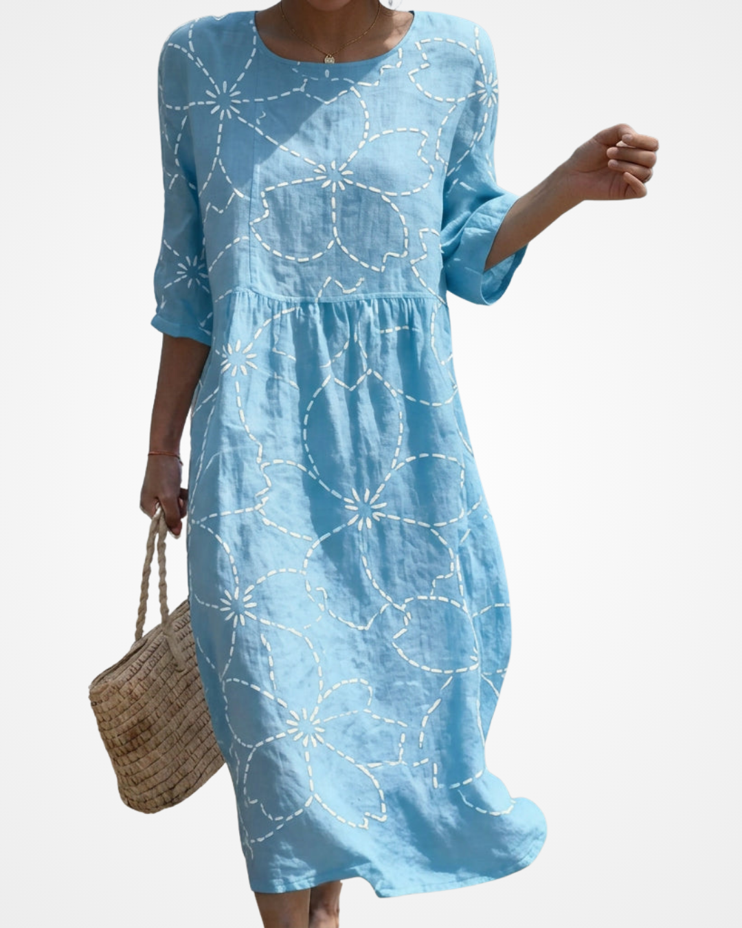 Ayanda | Maxi Dress with Round Neck and Embroidery
