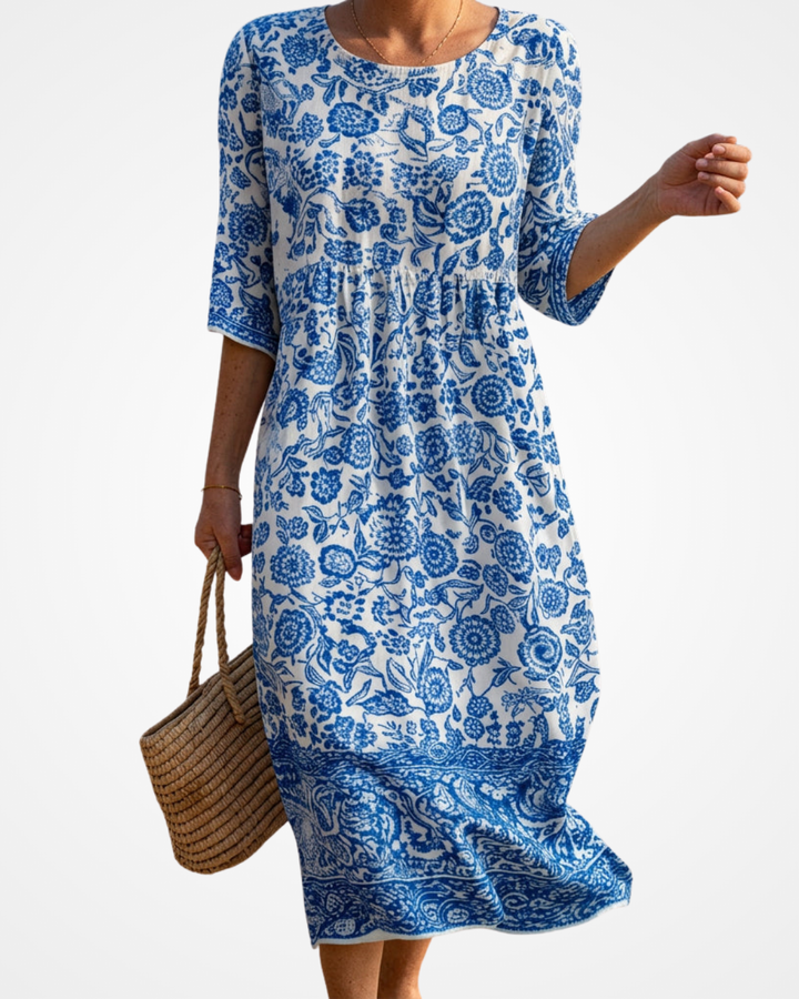 Lesedi | Round Neck Maxi Dress with Embroidery