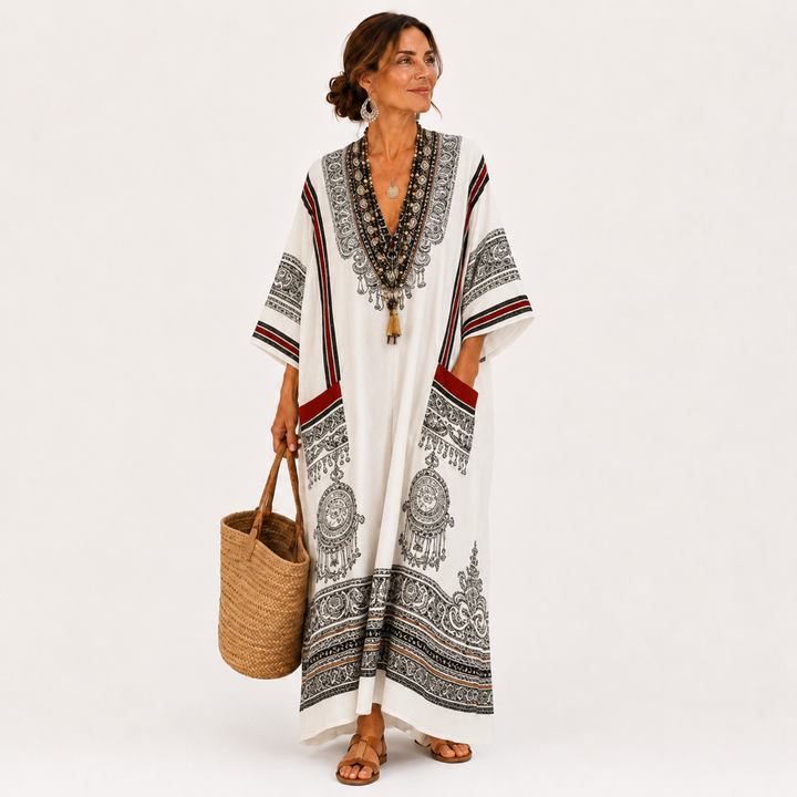 Clara White Ethnic Caftan