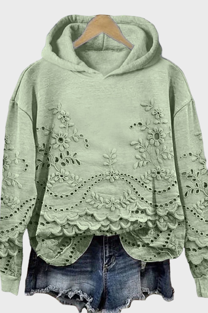 Soft green hoodie sweater with lace details