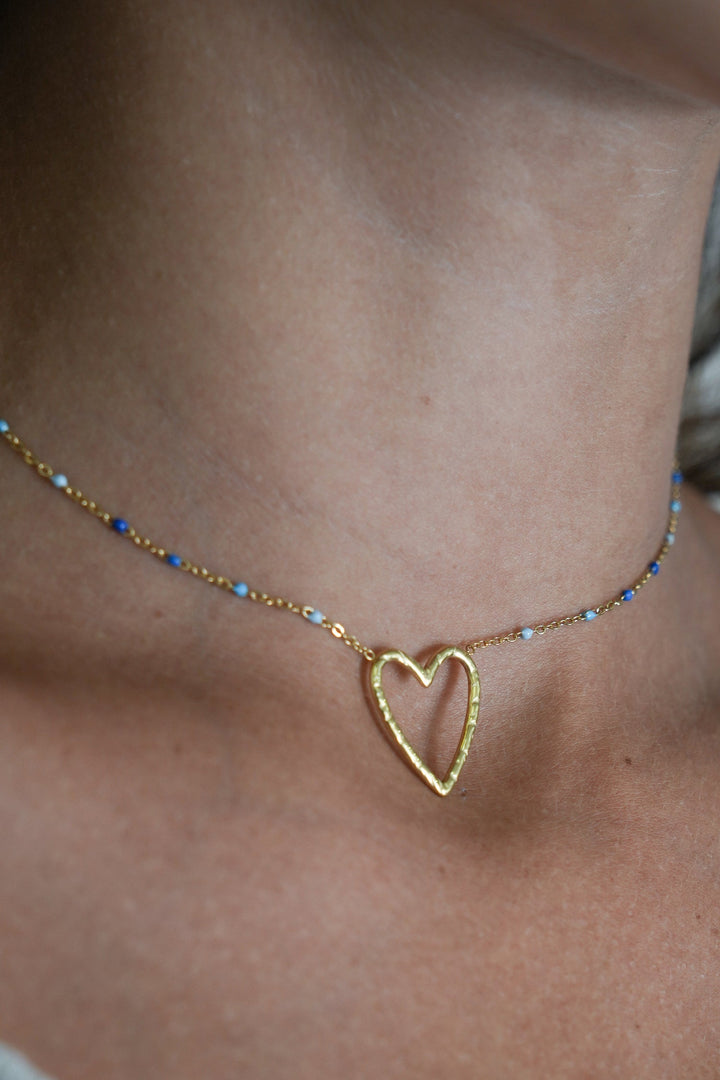 Blue Beaded Heart Necklace