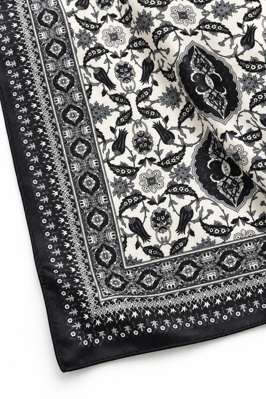 Black and White Paisley Silk Scarf