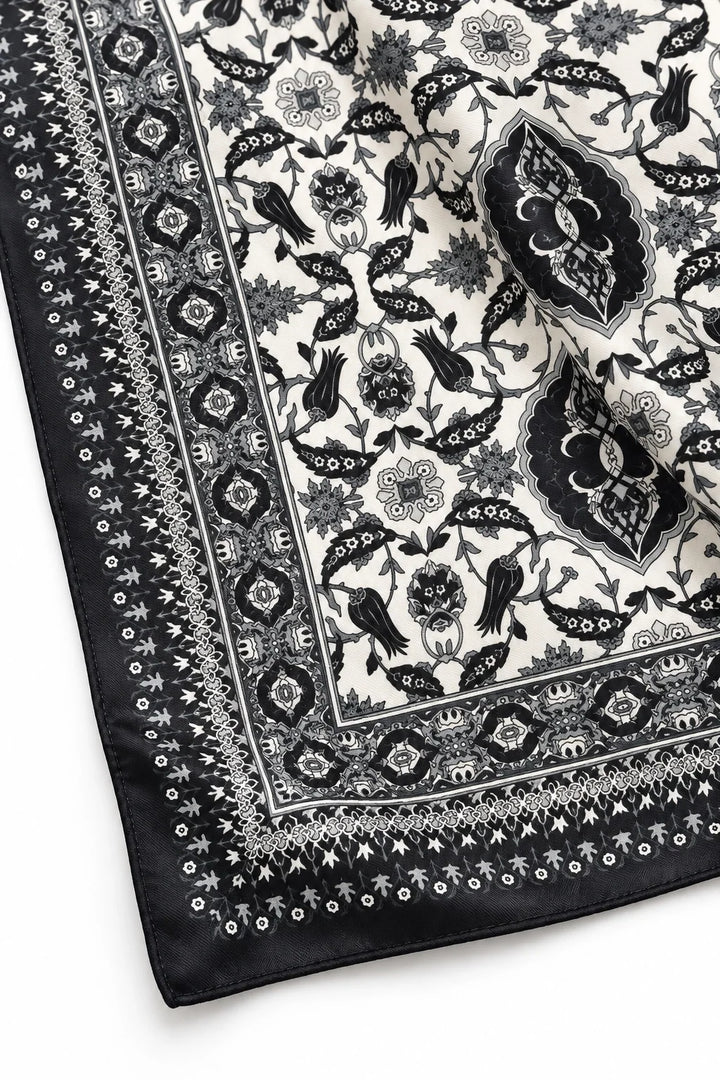 Black and White Paisley Silk Scarf
