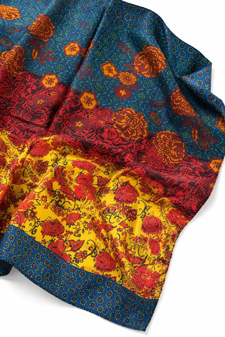 Blossom and Teal Silk Scarf