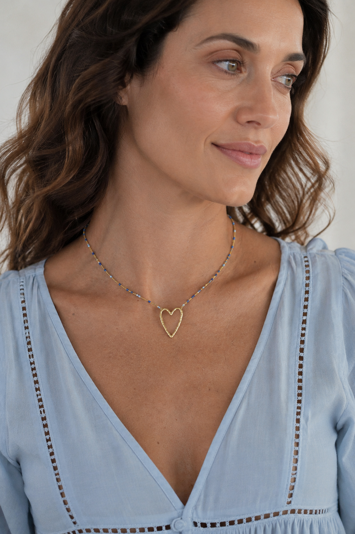 Blue Beaded Heart Necklace