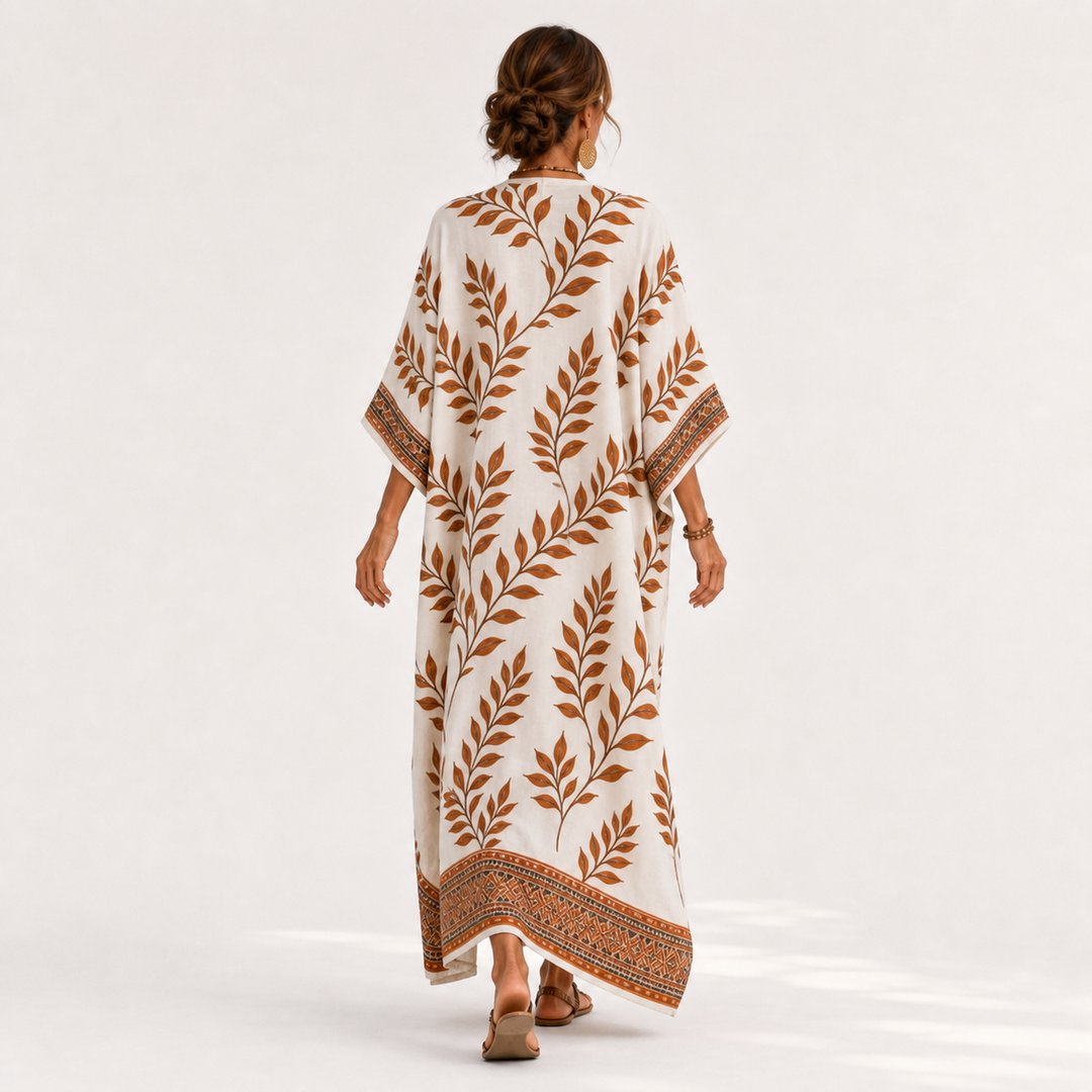Nora Cream Botanical Caftan