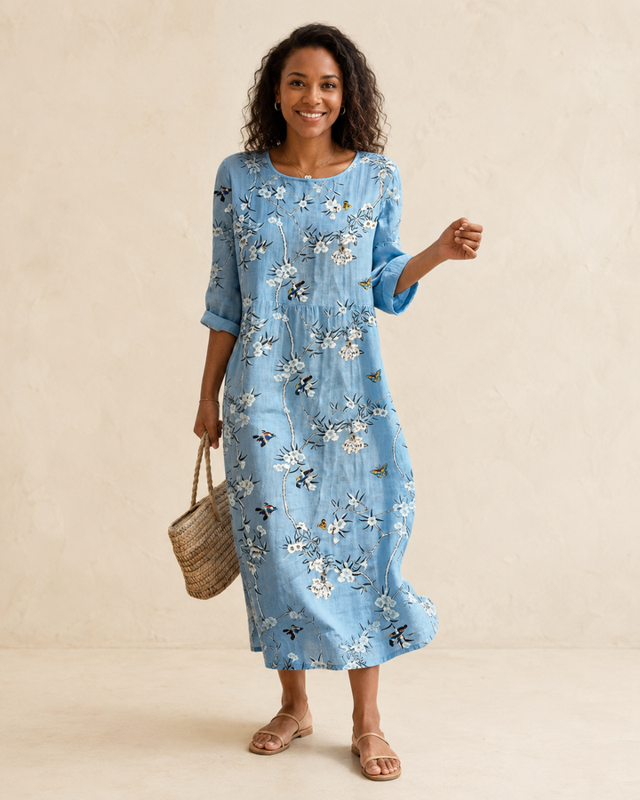 Palesa | Maxi Dress with Round Neck and Embroidery