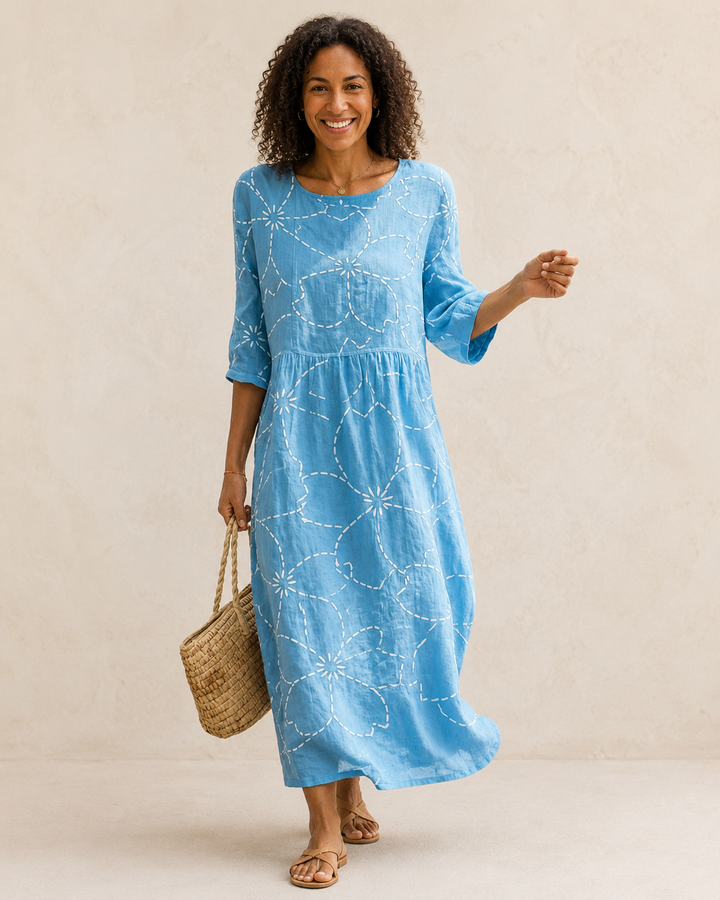 Ayanda | Maxi Dress with Round Neck and Embroidery