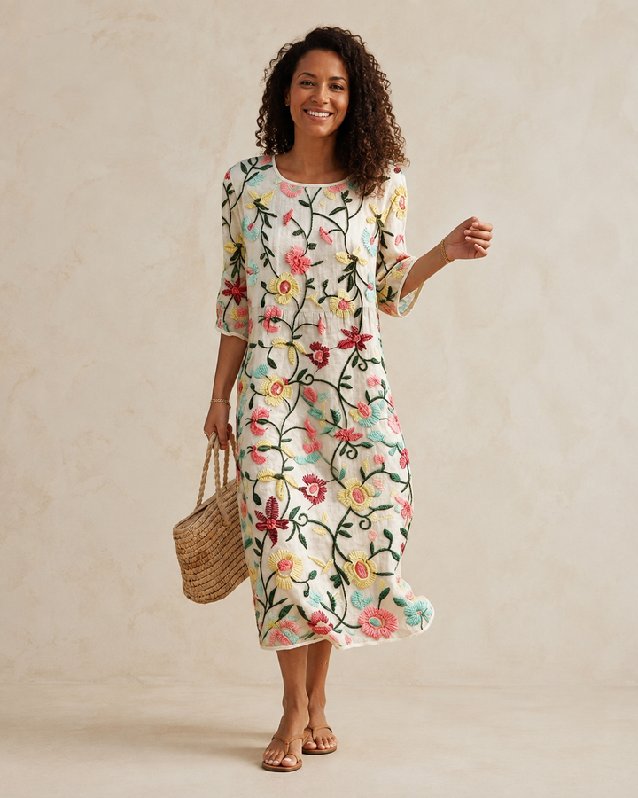 Thandeka | Women's Floral Dress with Embroidery