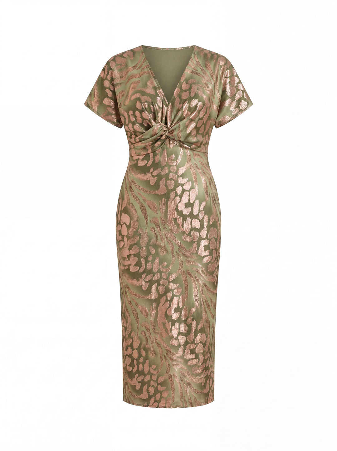 Megan | Midi Dress with Slimming Effect, Central Knot, and Fluid Drape