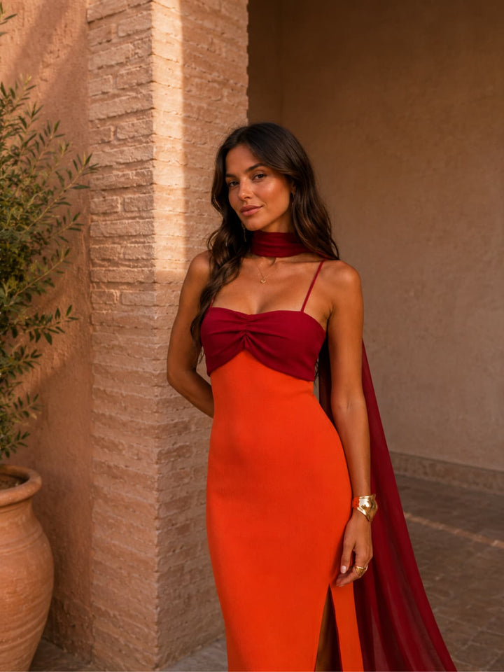 Bontle | Two-tone draped long dress