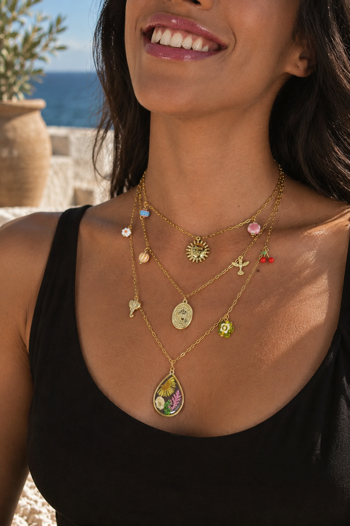 Floral Cherry Charm Necklace