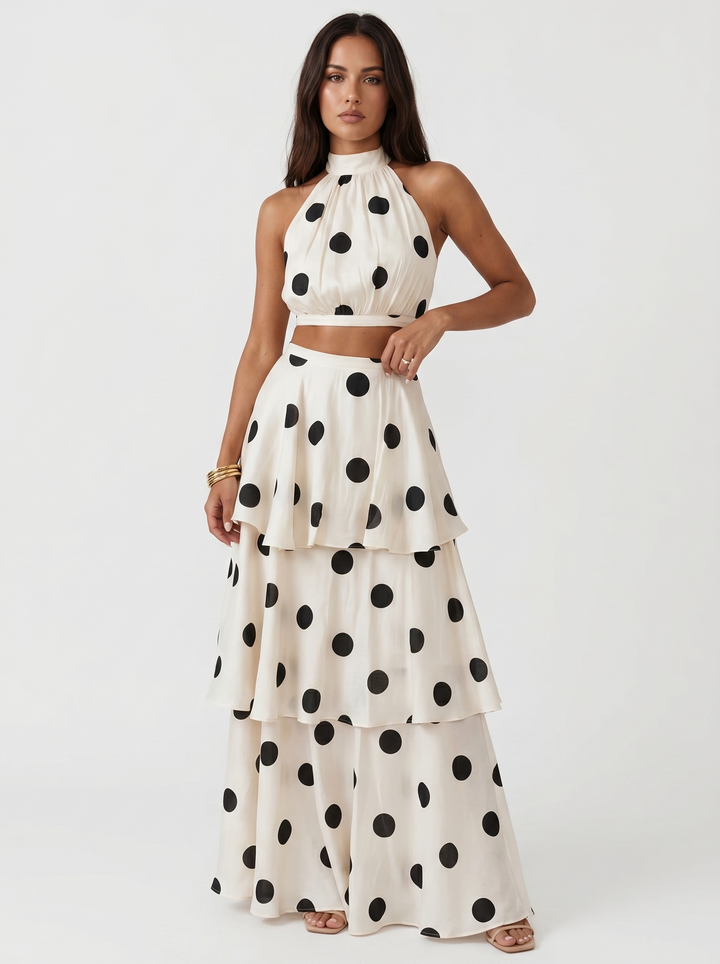 Kelsey | Polka Dot Top and Long Skirt Set