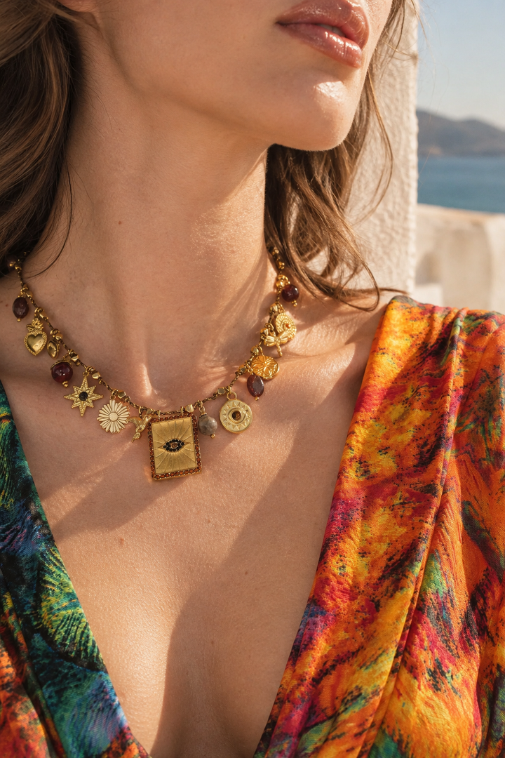 Gold and Rust Charm Necklace