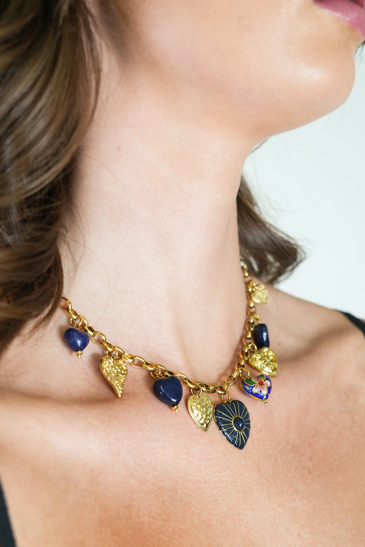Navy Heart Charm Necklace