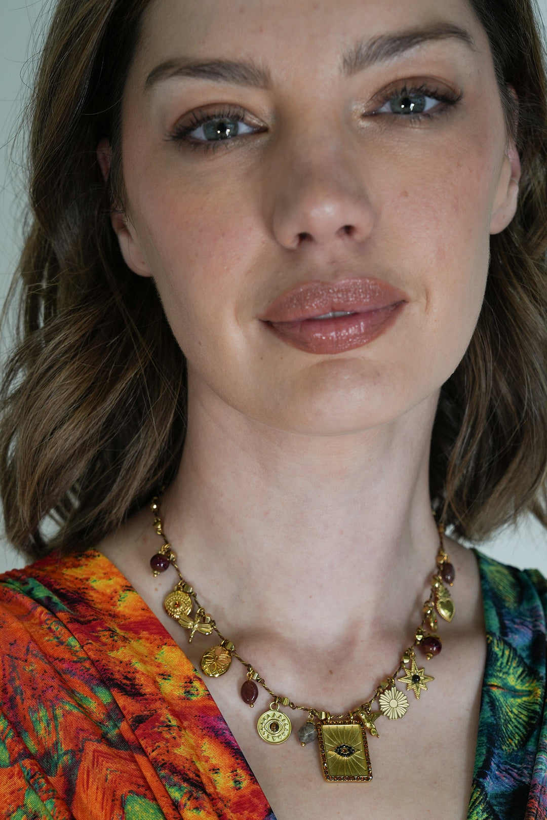 Gold and Rust Charm Necklace