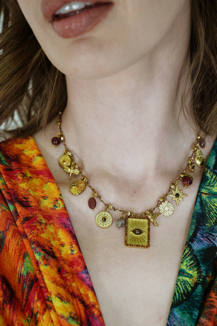 Gold and Rust Charm Necklace