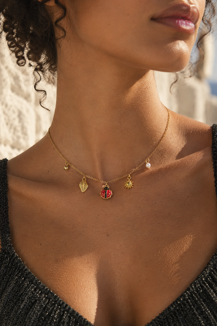 Ladybug and Pearl Necklace