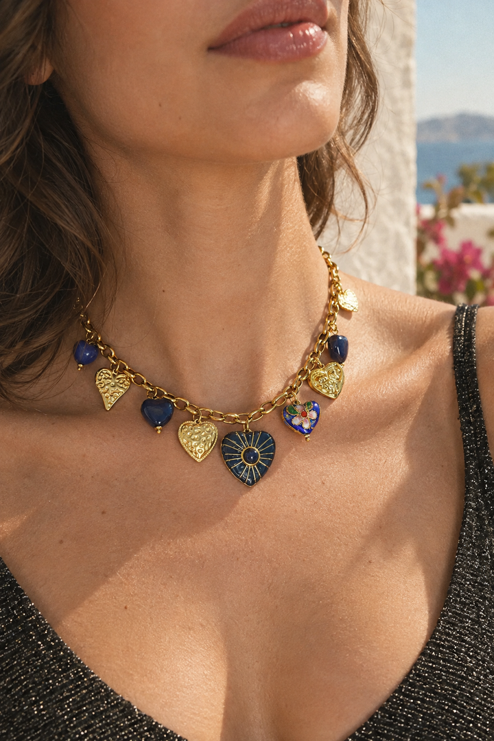 Navy Heart Charm Necklace