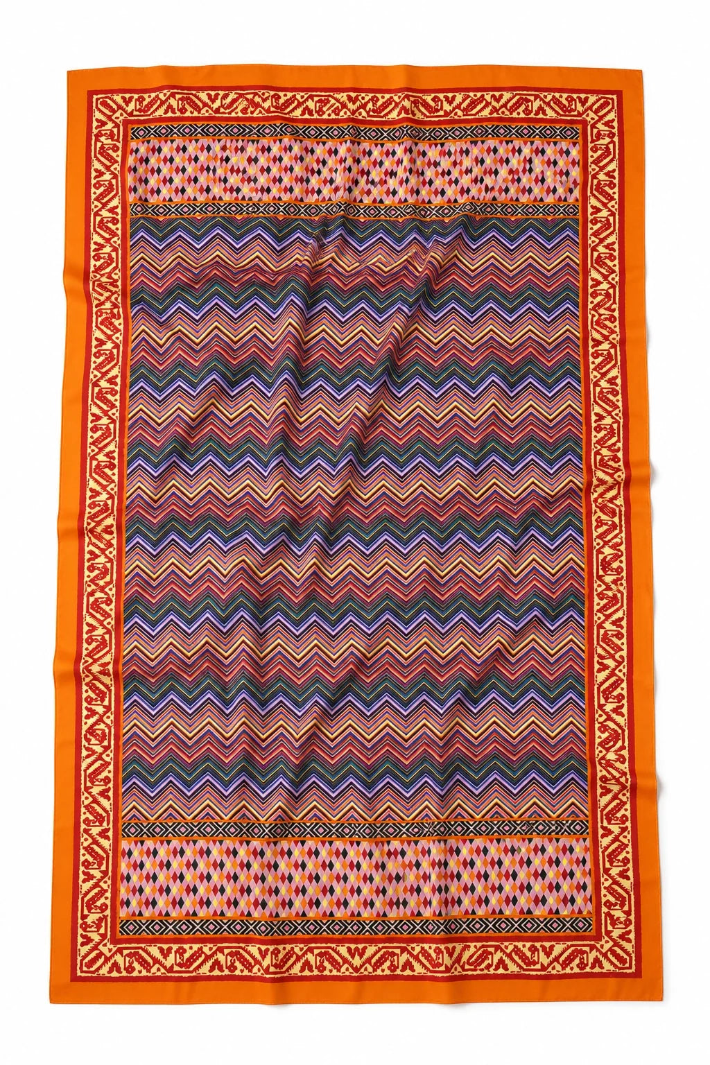 Orange ZigZag Print Silk Scarf