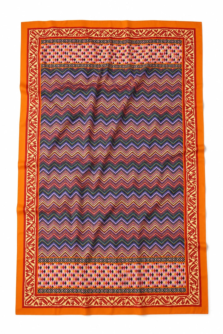 Orange ZigZag Print Silk Scarf