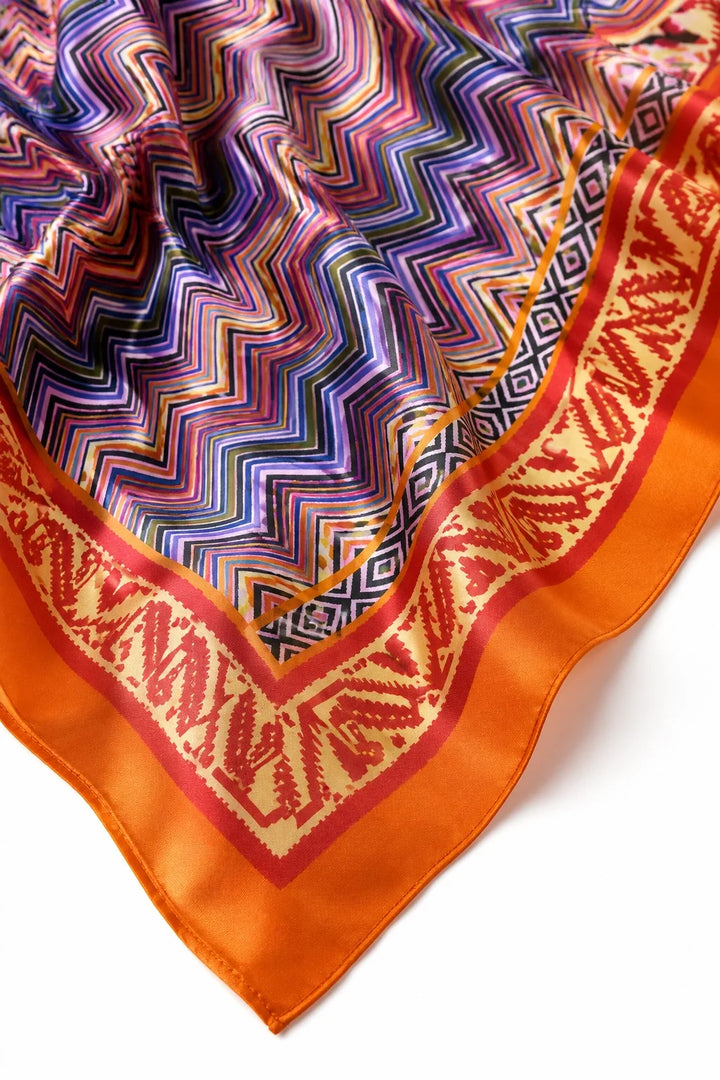 Orange ZigZag Print Silk Scarf