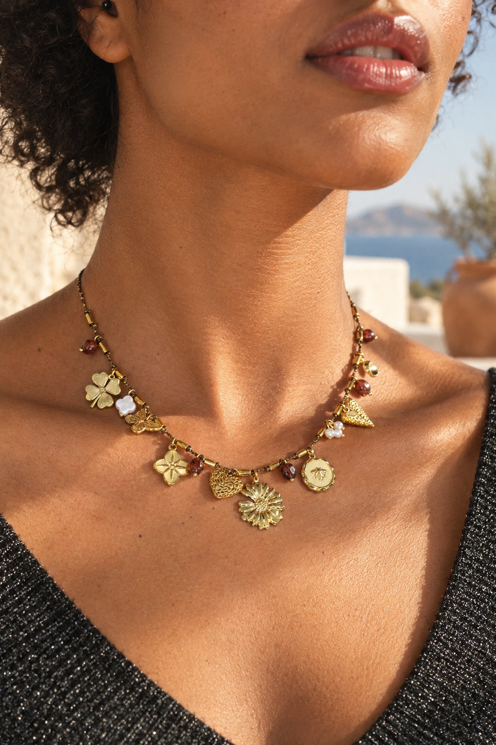 Rust Daisy Charm Necklace