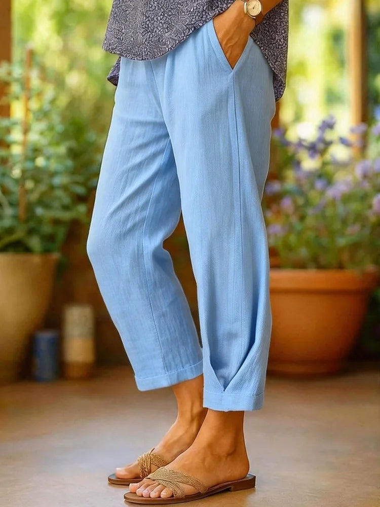 Provenza | Solid Color Linen Cropped Pants