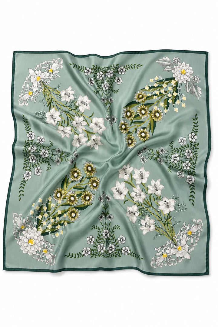 Sage Floral Silk Scarf