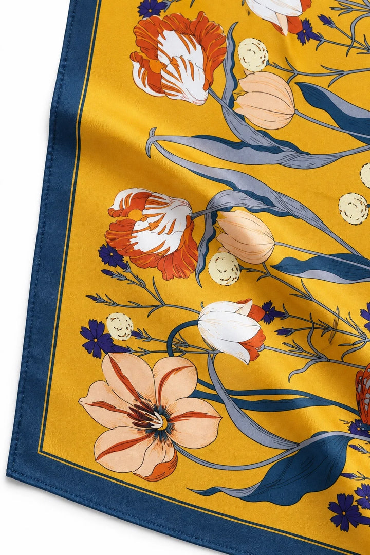 Teal and Mustard Garden Silk Scarf