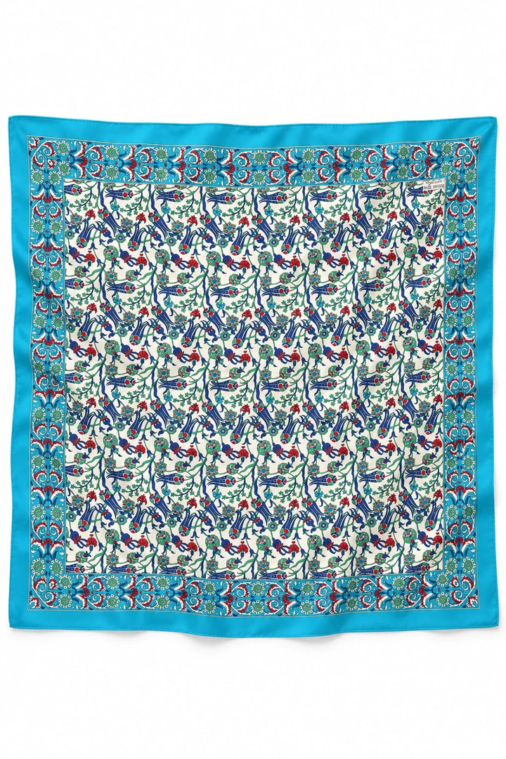 Turquoise and Blue Persian Silk Scarf
