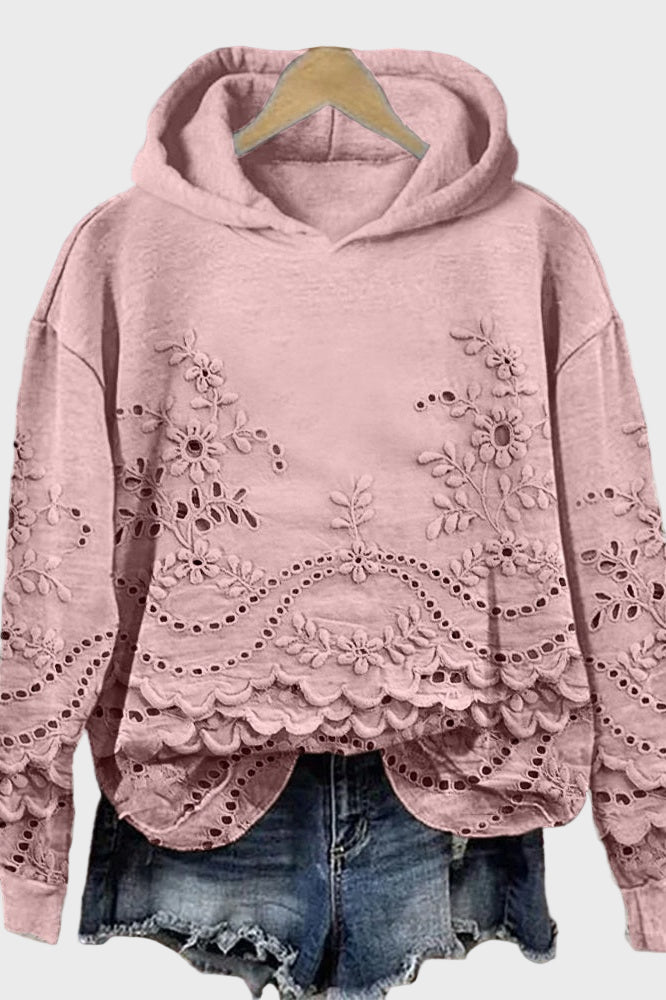 Soft green hoodie sweater with lace details