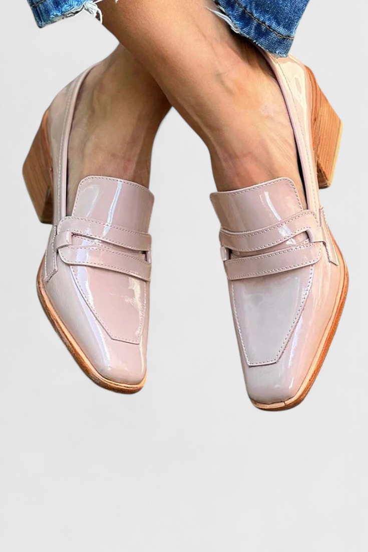 Sasha | Pink Patent Leather Loafers with Square Toe and High Heel